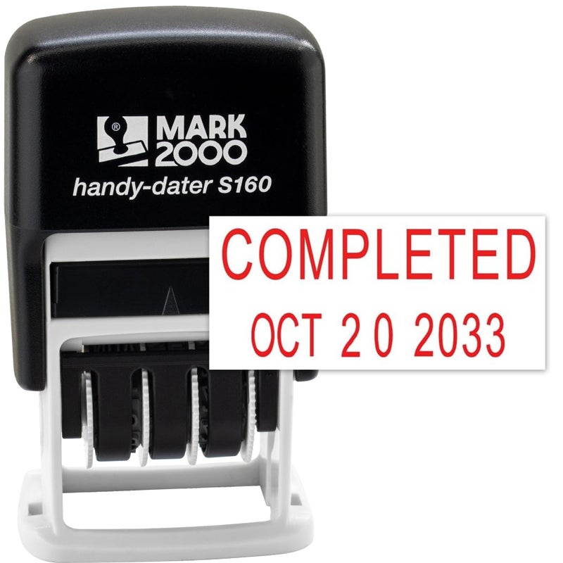 Rubber Stamp Creation Mark 2000 Self-Inking Rubber Date Office Stamp with Completed Phrase & Date - Red Ink (Handy-Dater S160), 12-Year Band - Image 1